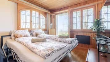 1 bedroom, desk, iron/ironing board, travel cot