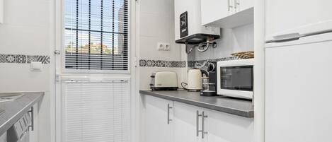 Fridge, microwave, oven, dishwasher