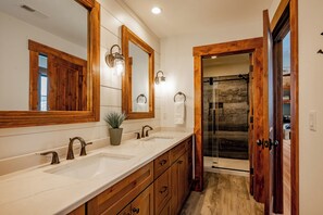 Shower, towels - Newly Constructed Lake Access Home w/ Private Pool (Swanton)