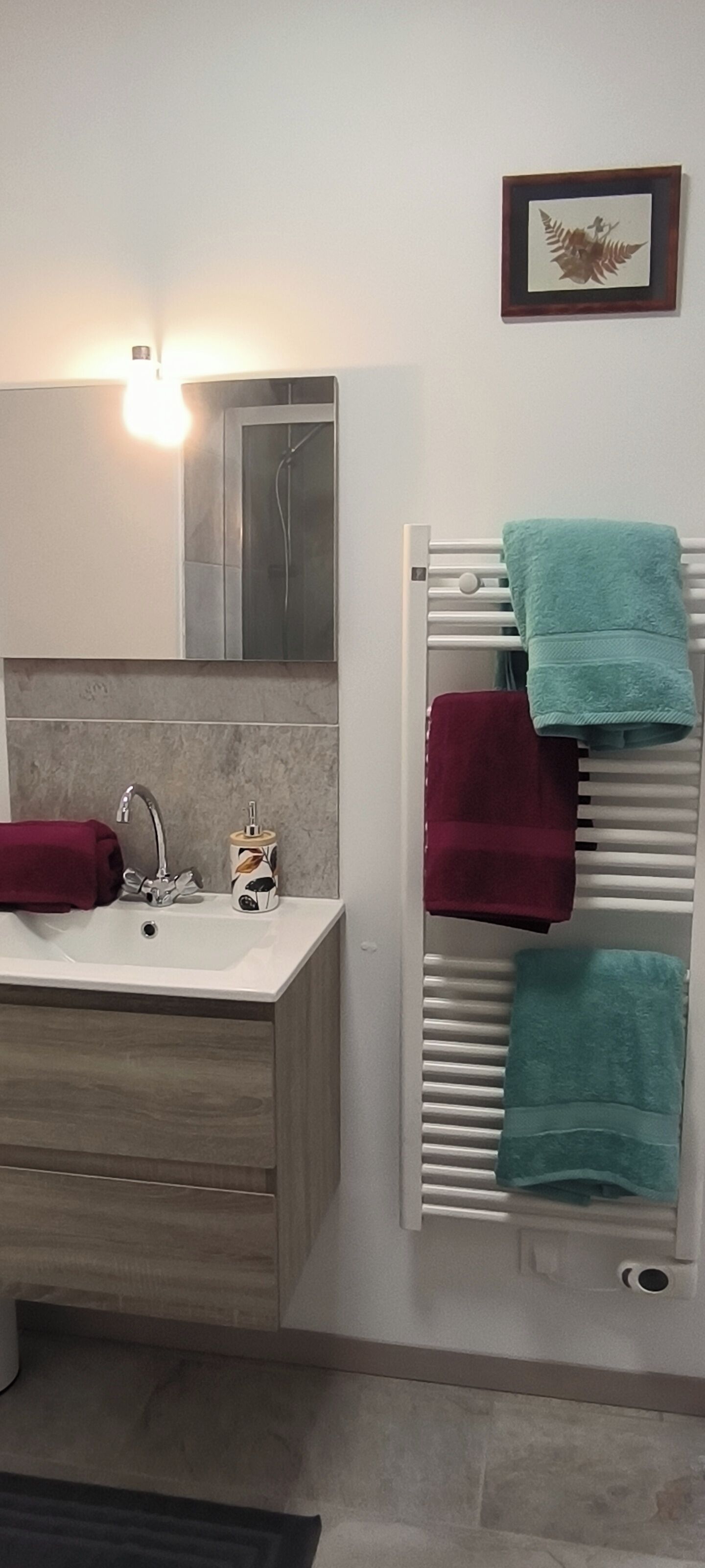 Ducha, secador de pelo, toallas y jabón