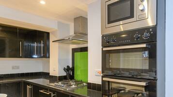 Fridge, microwave, oven, toaster