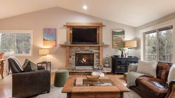 Télévision, cheminée, lecteur de DVD, chaßne hi-fi