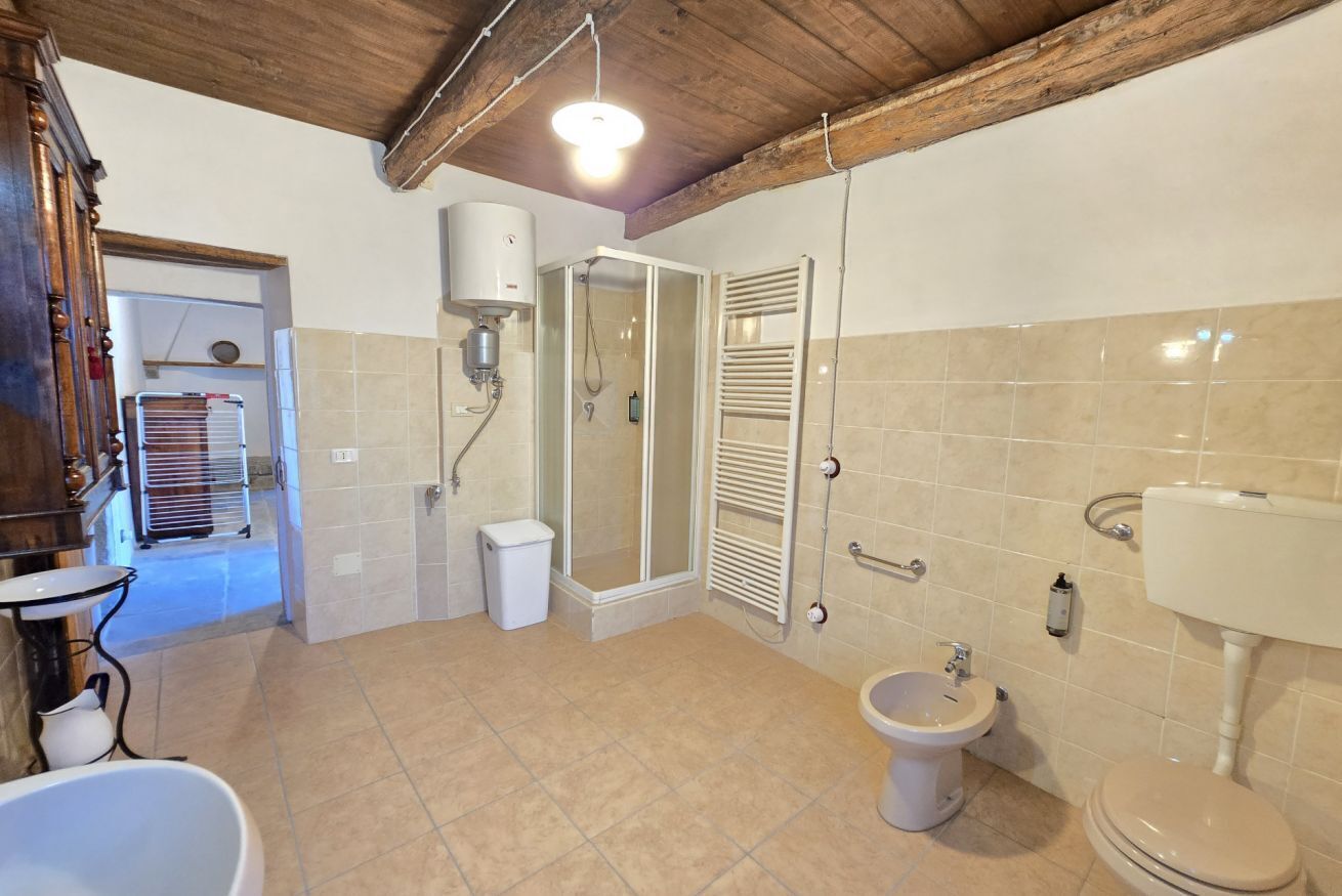 Een douche, een bidet, handdoeken