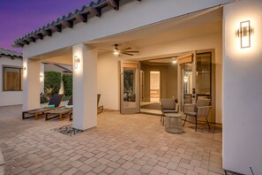 Terrace/patio - Carefree Casa: Resort-Style Home w/Heated Pool+Spa, Arcade, Pizza Oven & Casita (Indio)
