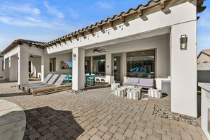 Terrace/patio - Carefree Casa: Resort-Style Home w/Heated Pool+Spa, Arcade, Pizza Oven & Casita (Indio)