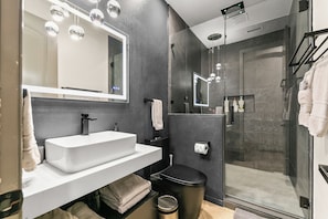 Shower, jetted bath, hair dryer, towels - Carefree Casa: Resort-Style Home w/Heated Pool+Spa, Arcade, Pizza Oven & Casita (Indio)