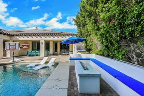 Outdoor pool, a heated pool - Carefree Casa: Resort-Style Home w/Heated Pool+Spa, Arcade, Pizza Oven & Casita (Indio)