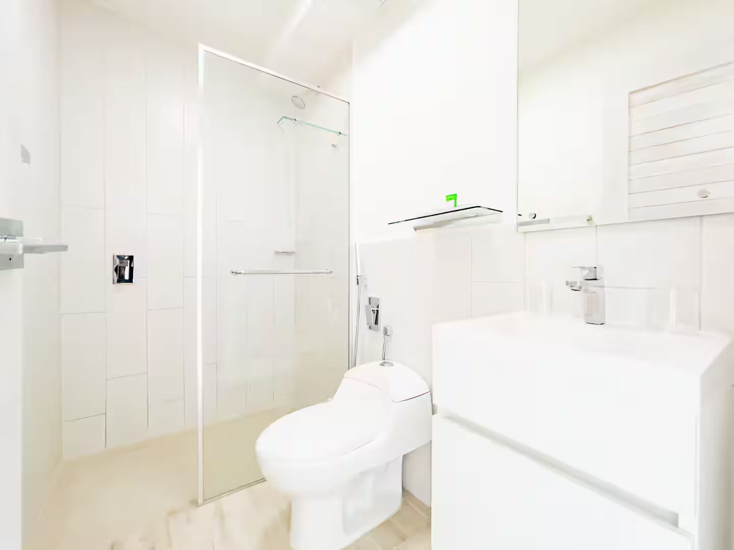 Regadera, secadora de cabello, toallas, jabón 