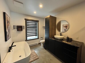 Hair dryer, towels, toilet paper