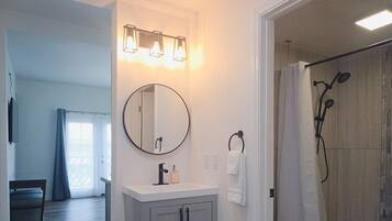 Hair dryer, towels, toilet paper