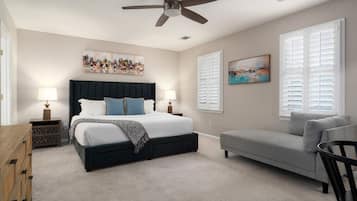 3 bedrooms, desk, iron/ironing board, travel crib
