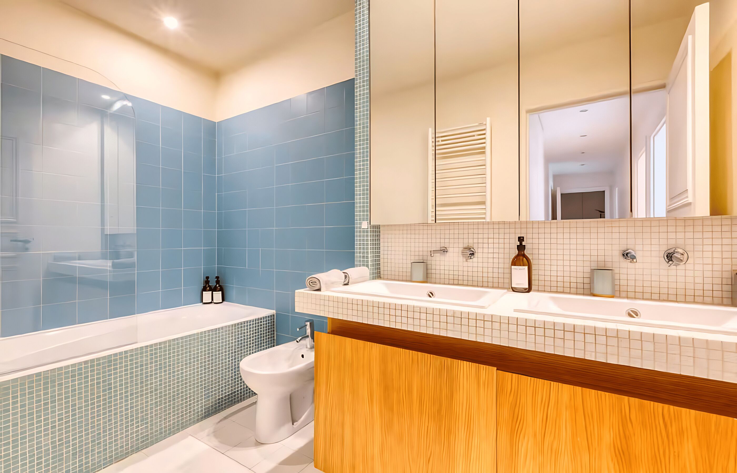 Secador de pelo, bidet, toallas, jabón