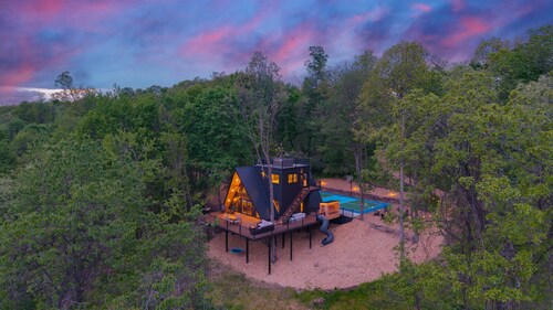 Mountain-Top A-Frame Retreat | Rooftop Hot Tub