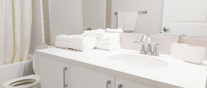 Séchoir à cheveux, serviettes fournies, savon, papier de toilette