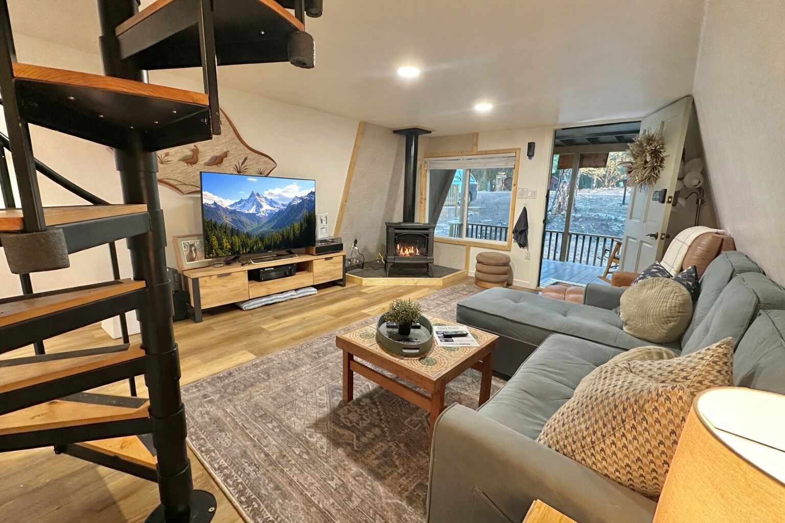 Smart TV, fireplace, music library