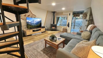 Smart TV, fireplace, music library