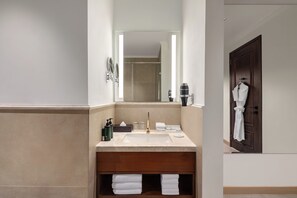 Signature Room, 1 King Bed, Balcony, Mountain View | Bathroom | Shower, rainfall showerhead, hair dryer, bathrobes - Wyndham Garden Udaipur Bhuwana (Udaipur)