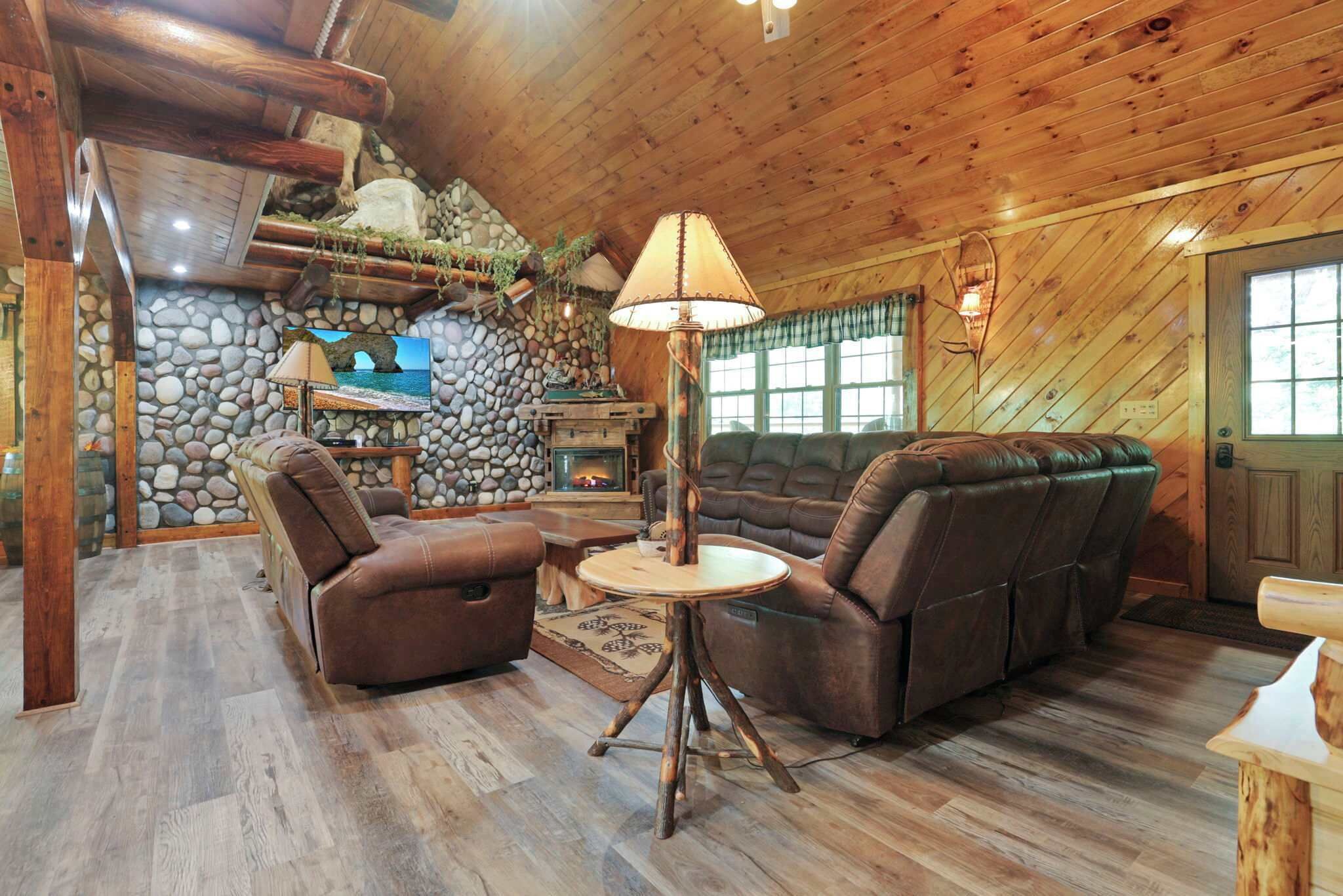 TV, fireplace, foosball, offices