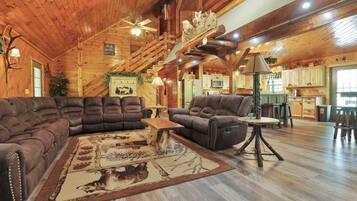 TV, fireplace, foosball, offices