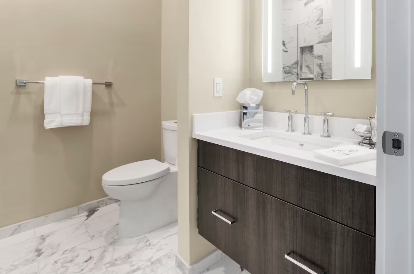 Shower, eco-friendly toiletries, hair dryer, towels