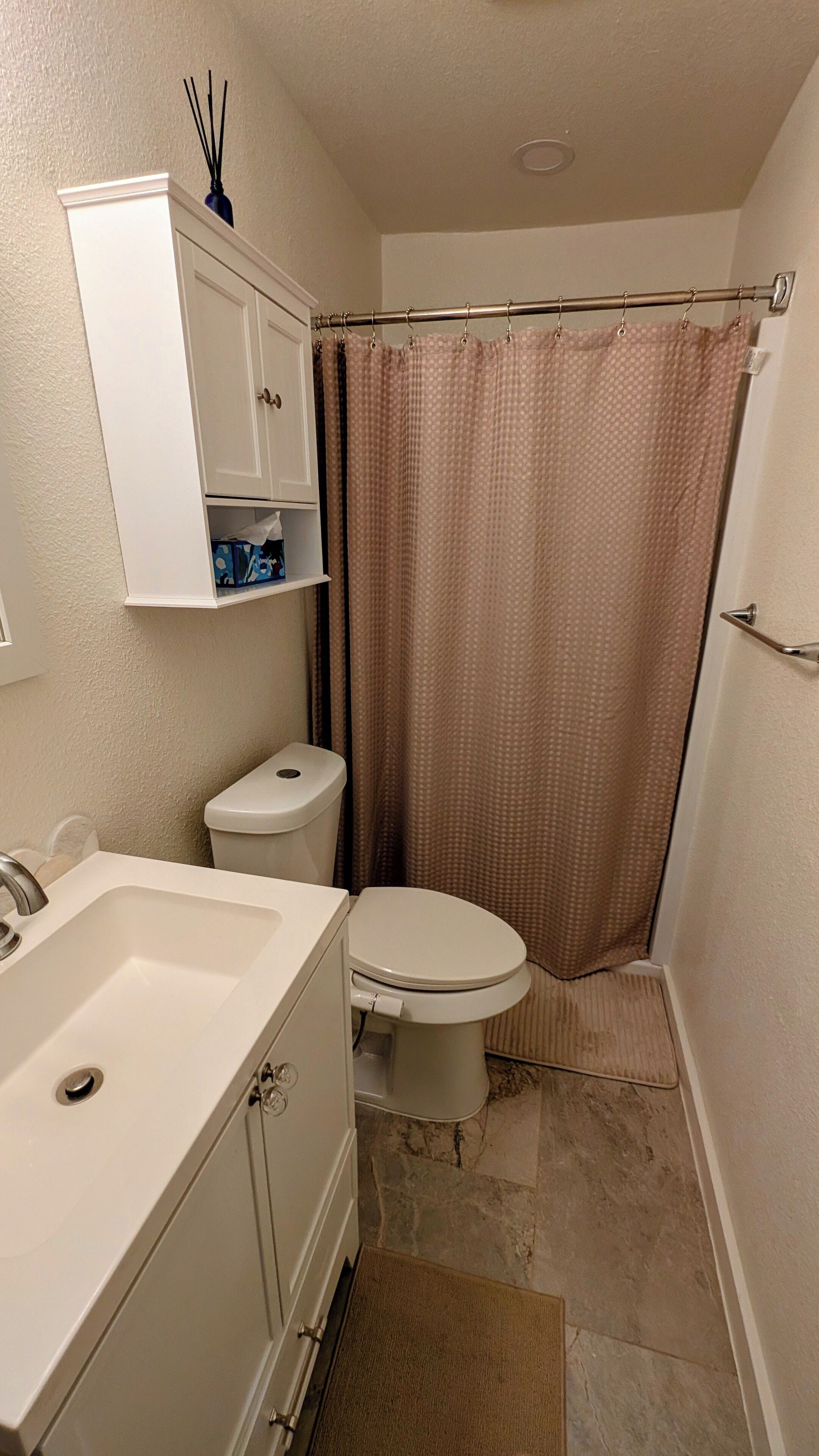 Shower, bidet, towels, soap