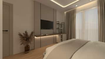 Quarto casal clássico, sacada, vista para a praia | Escrivaninha, Wi-Fi de cortesia