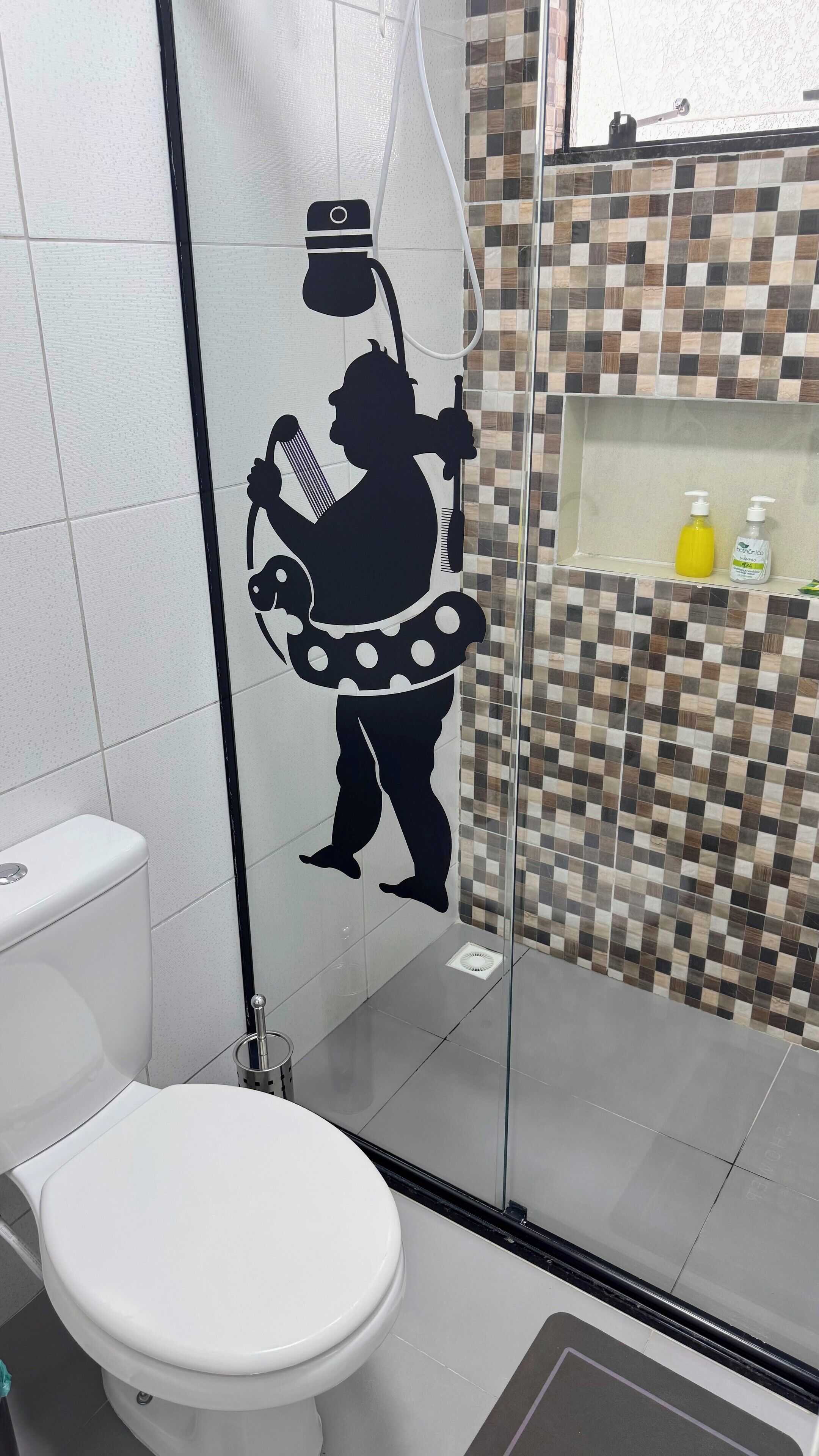 Shower, towels, soap, toilet paper