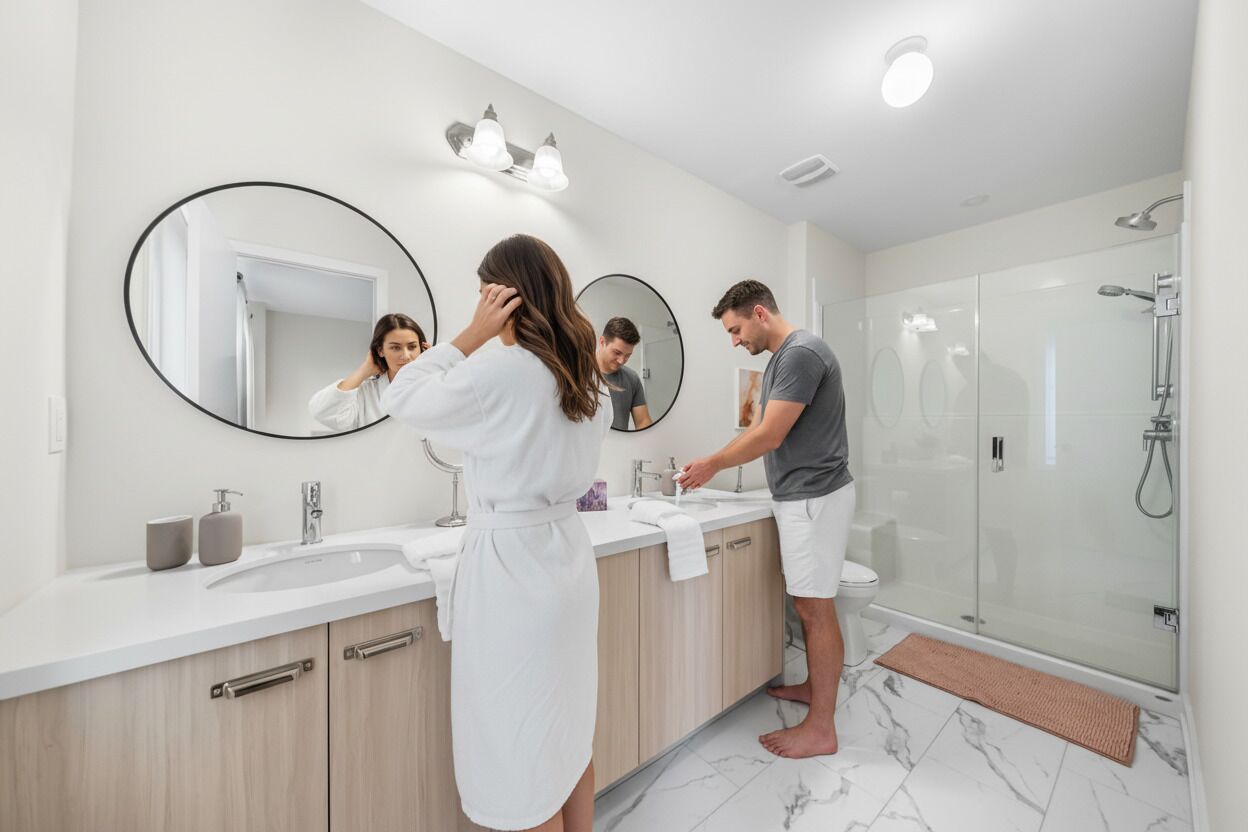 Hair dryer, bidet, towels, soap