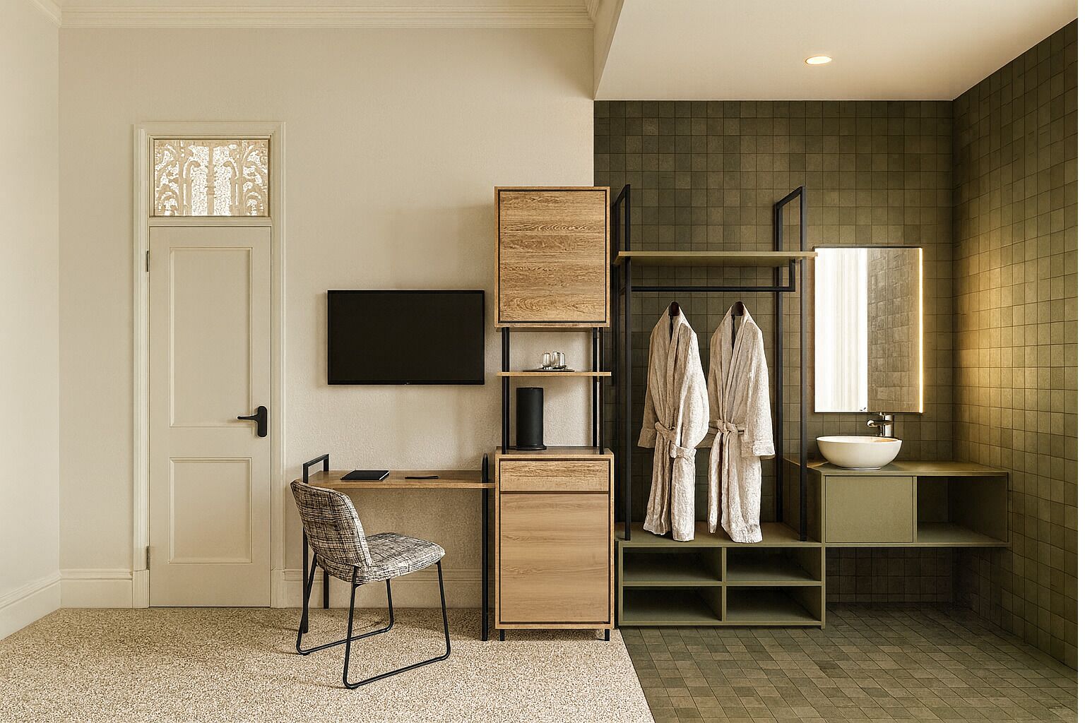 In-room safe, desk, laptop workspace, iron/ironing board