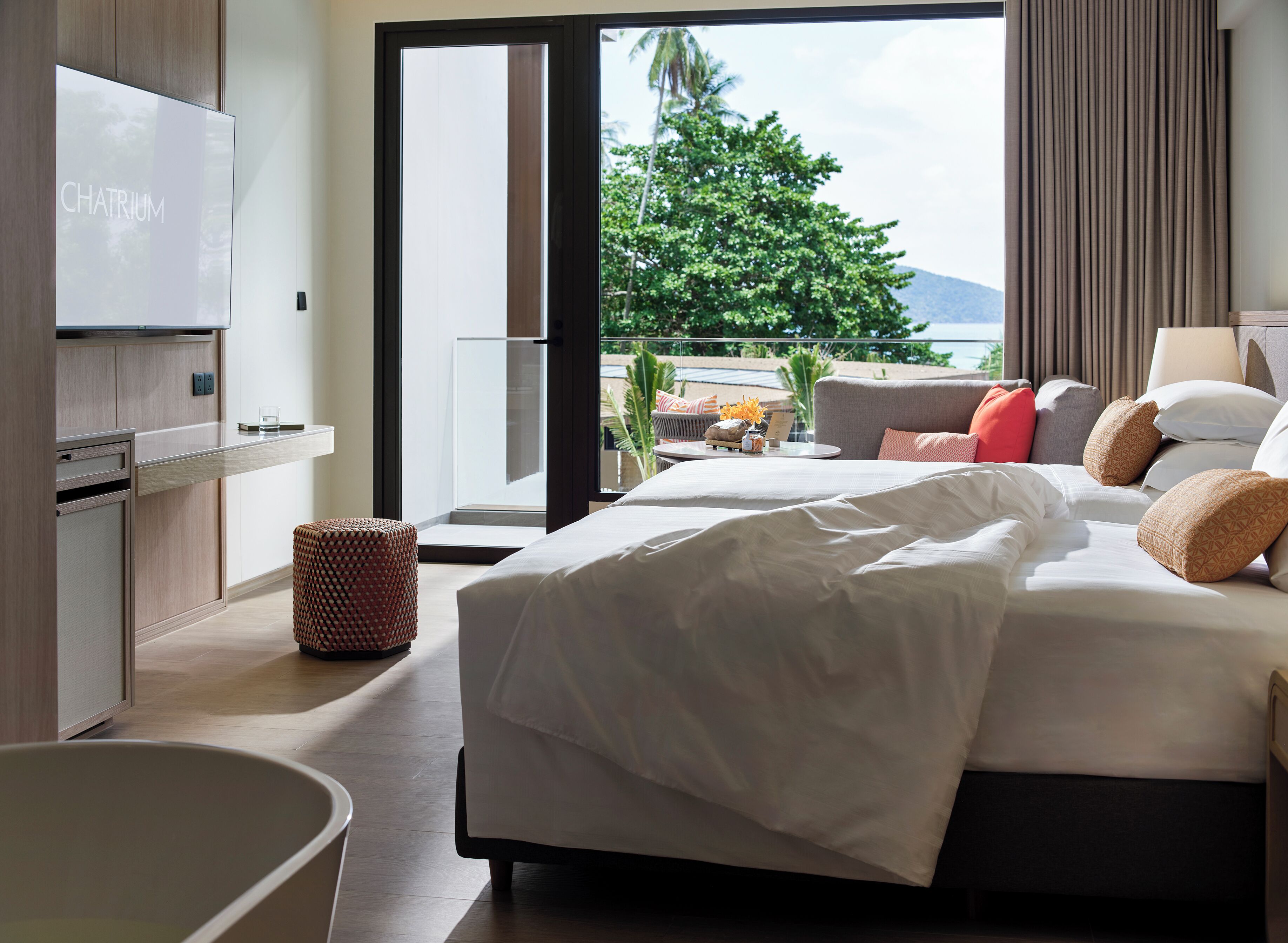 Deluxe Beachfront Twin | Minibar, coffres-forts dans les chambres, bureau, Wi-Fi gratuit