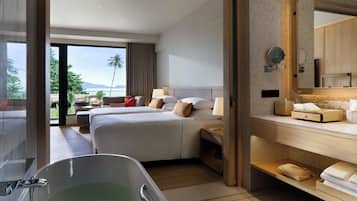 Deluxe Beachfront Twin | Minibar, coffres-forts dans les chambres, bureau, Wi-Fi gratuit