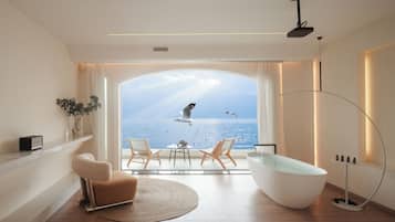 Romantisk dobbeltrom, sjøutsikt | Utsikt mot strand/hav