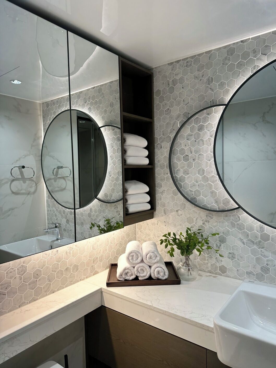 Shower, hair dryer, bidet, towels