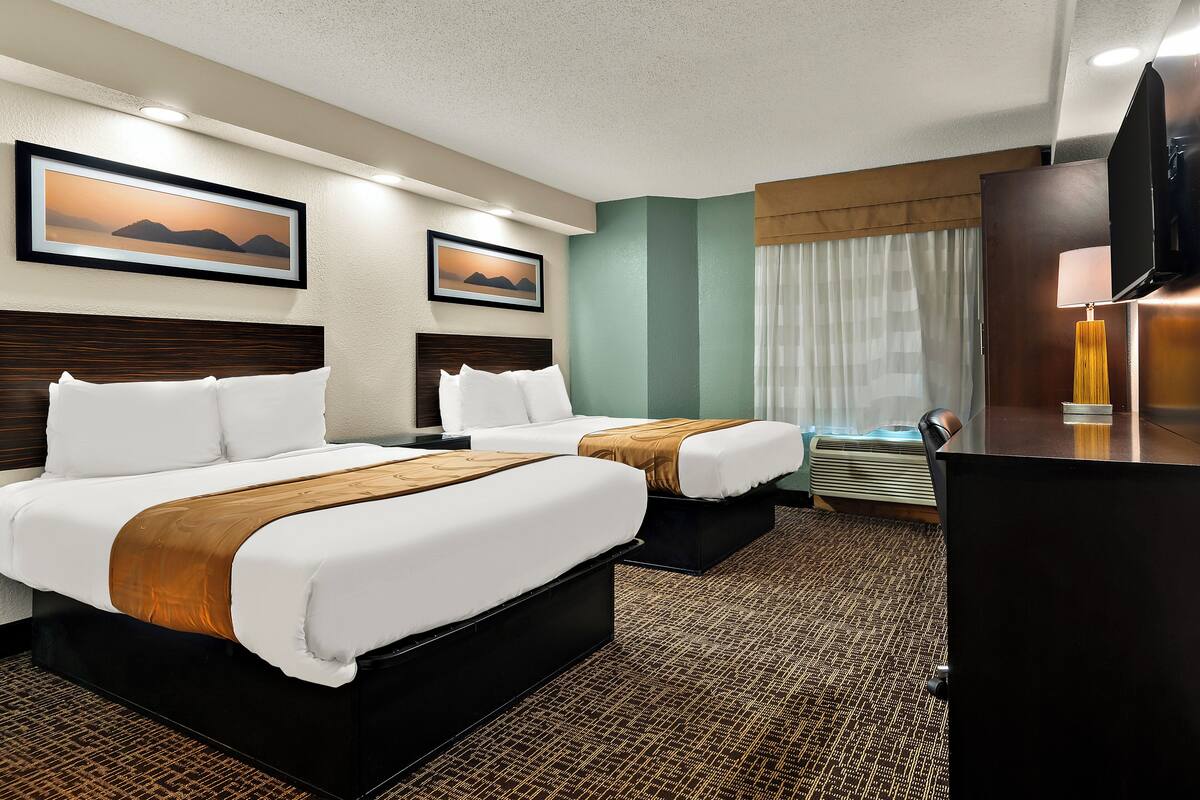 Room, 2 Double Beds, Non Smoking | Down comforters, desk, iron/ironing board, WiFi (free)