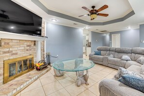TV, fireplace, video games