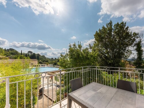Air-conditioned flat, balcony view on swimming pool