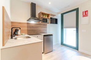 Fridge, microwave, oven, toaster