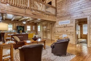 Smart TV, fireplace, offices - Pinewood Lodge by Beyond Expectations: 3BR Cabin w/ Hot Tub & Game Rooms (Pigeon Forge)