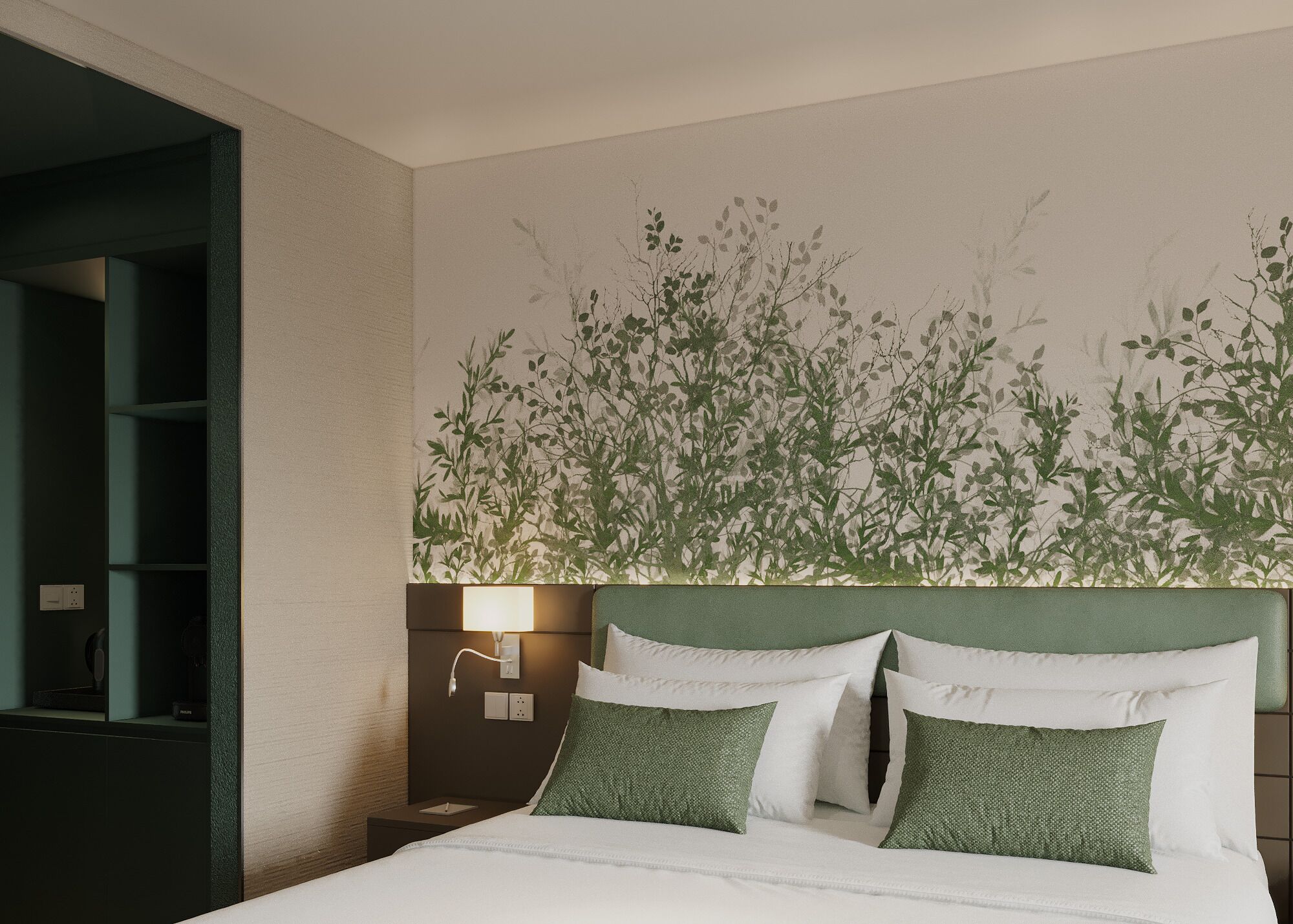 Quarto casal superior | Frigobar, escrivaninha, espaço de trabalho para notebook