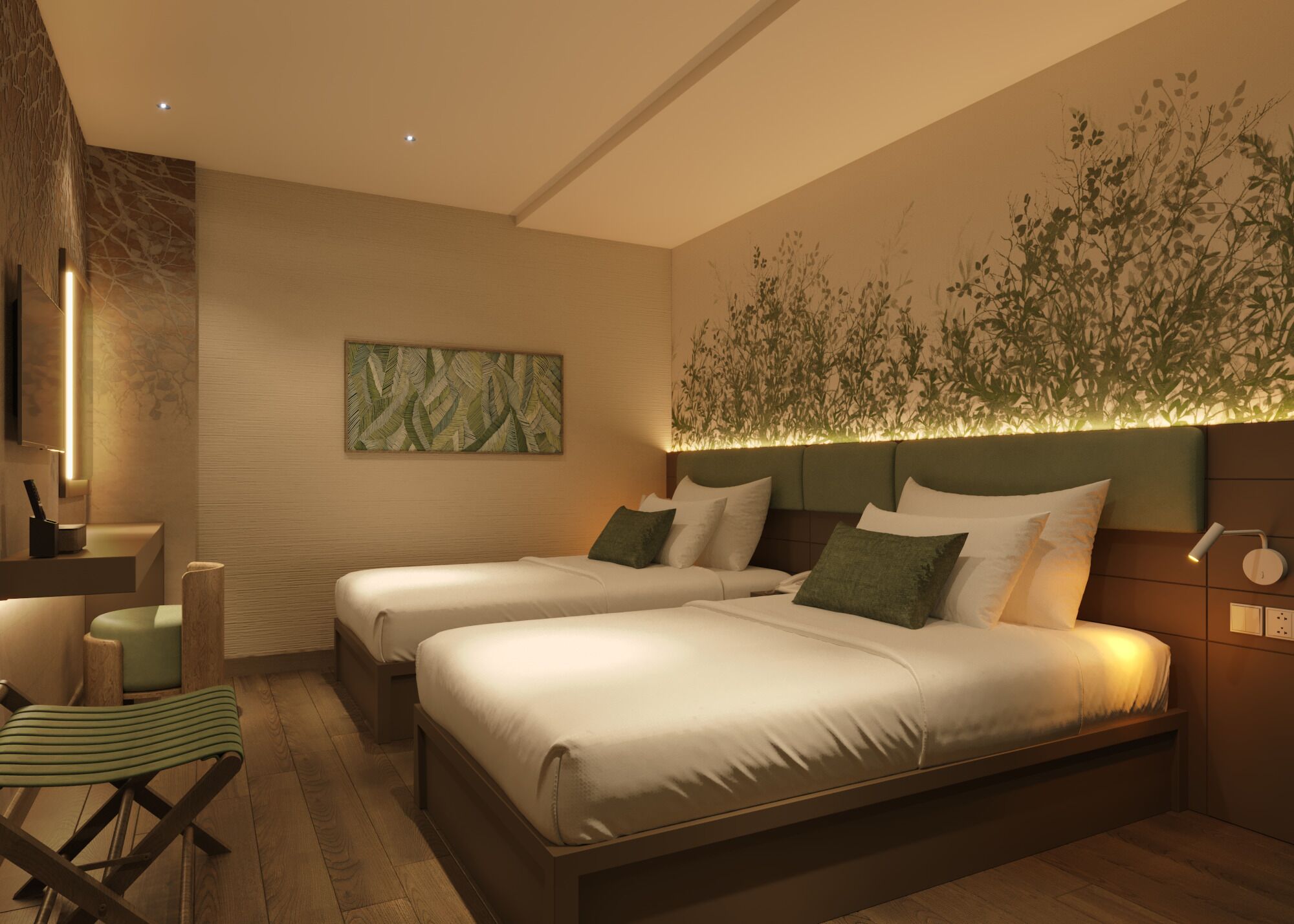 Quarto duplo premier, vista para a cidade | Frigobar, escrivaninha, espaço de trabalho para notebook