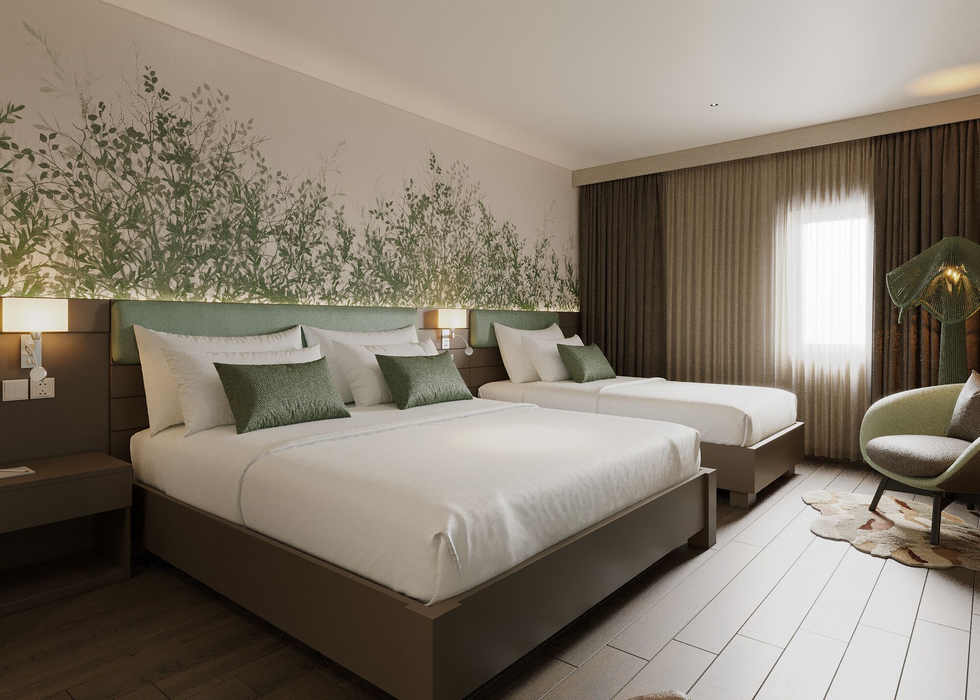 Quarto casal grand, vista para o parque | Frigobar, escrivaninha, espaço de trabalho para notebook