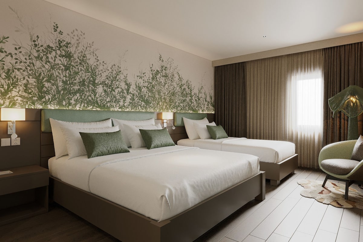 Quarto casal grand, vista para o parque | Frigobar, escrivaninha, espaço de trabalho para notebook