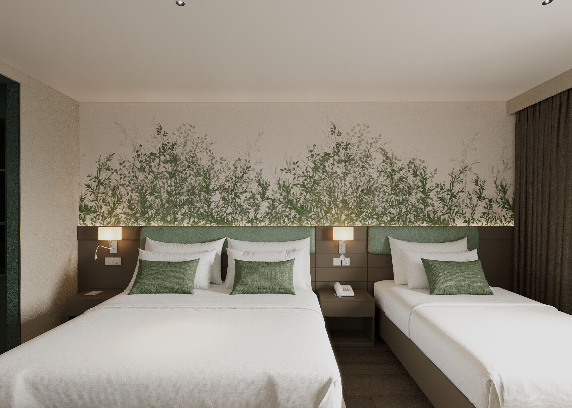 Quarto triplo premier, vista para a cidade | Frigobar, escrivaninha, espaço de trabalho para notebook