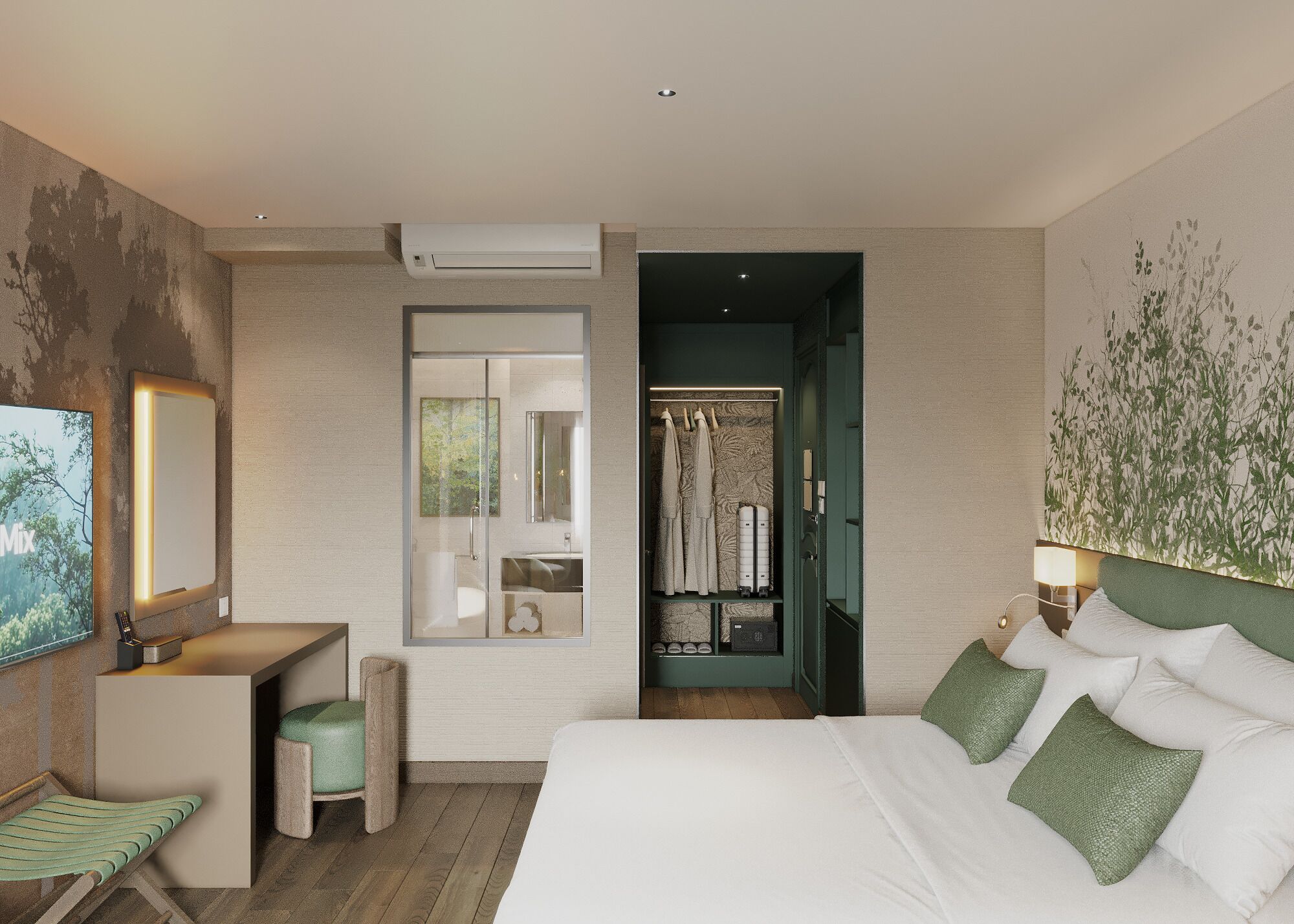 Quarto casal luxo | Frigobar, escrivaninha, espaço de trabalho para notebook