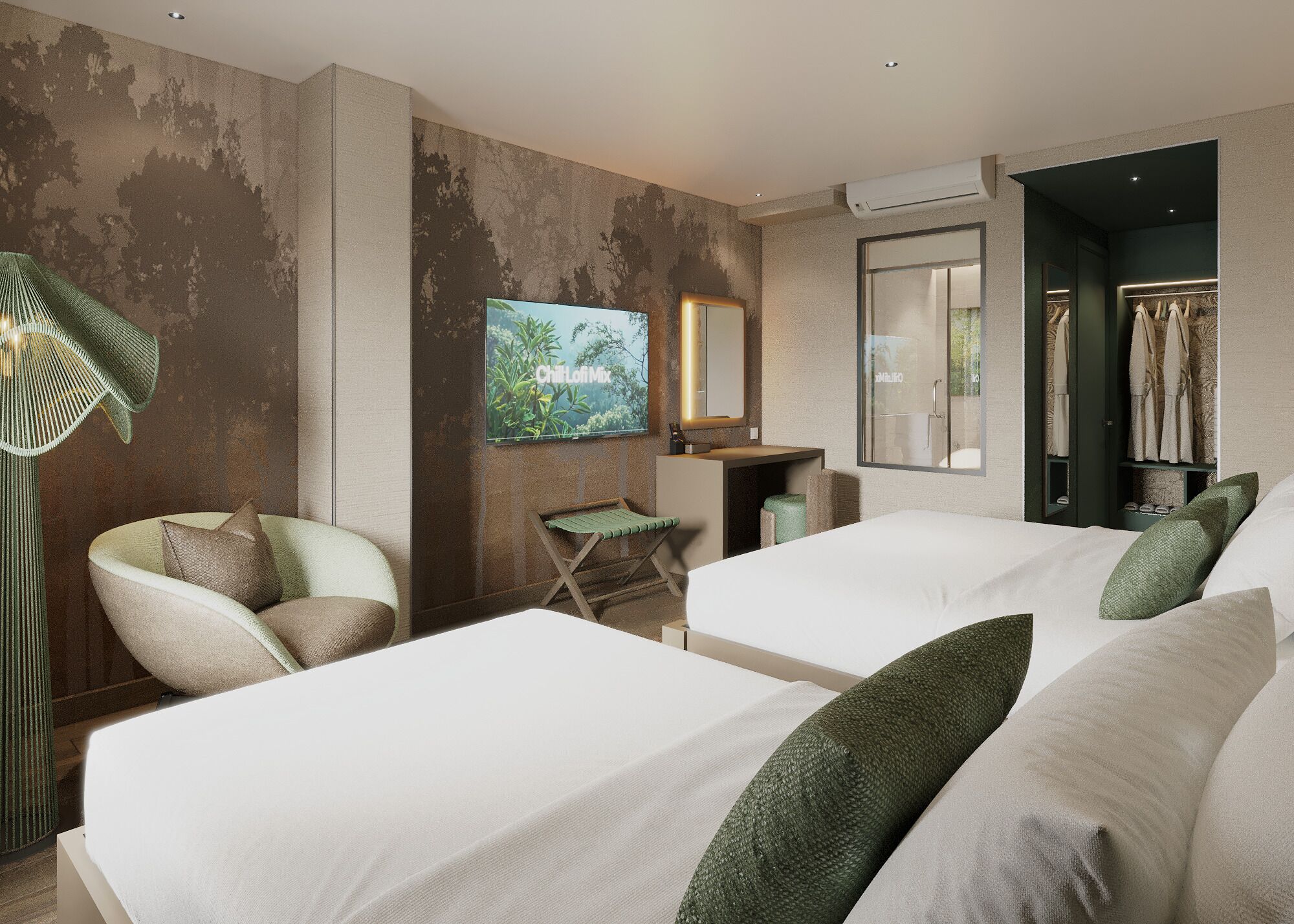 Quarto família | Frigobar, escrivaninha, espaço de trabalho para notebook