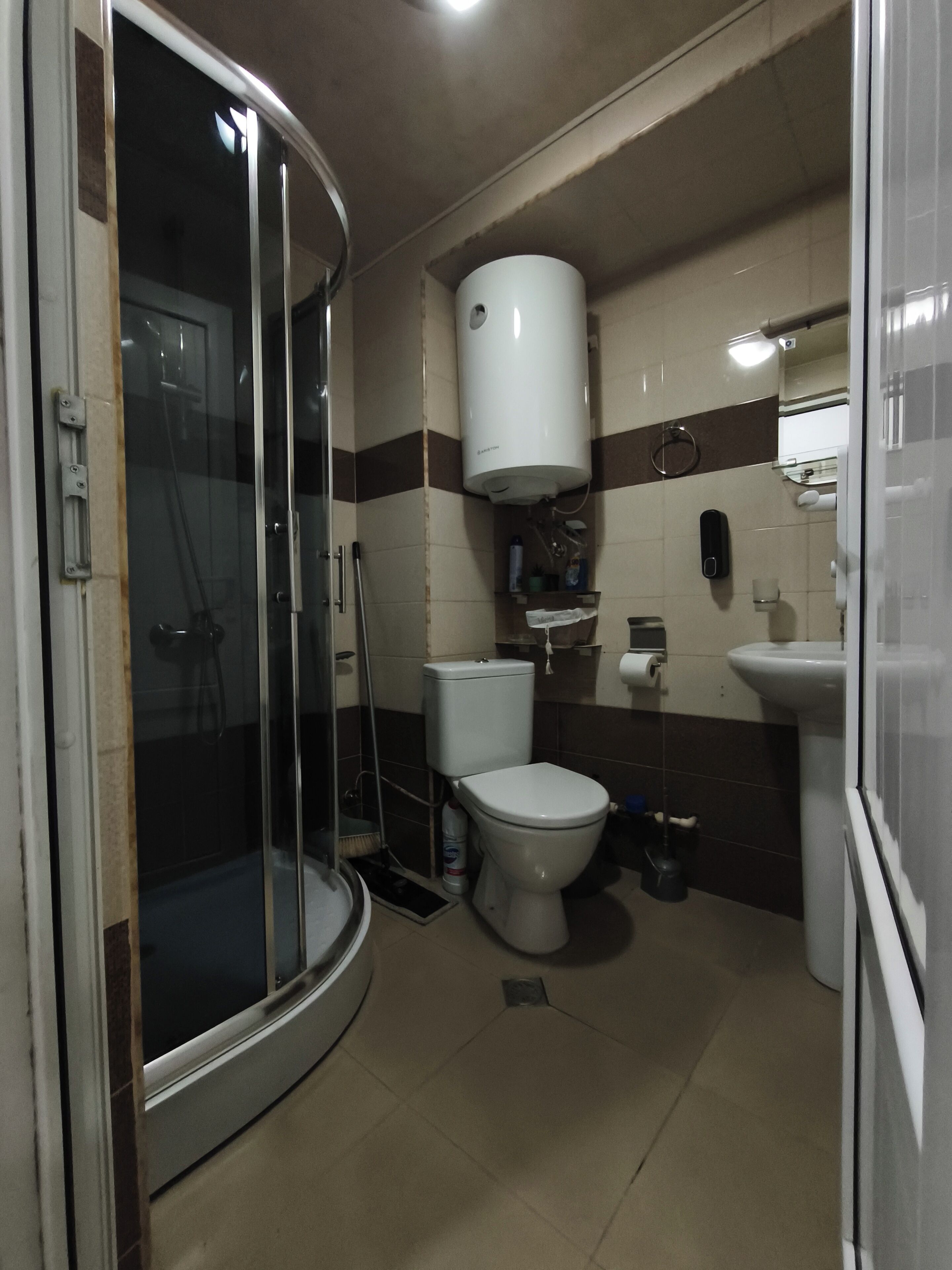 Hair dryer, towels, toilet paper