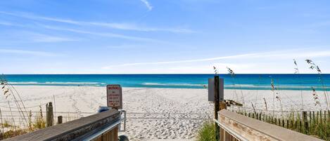 En la playa y camastros