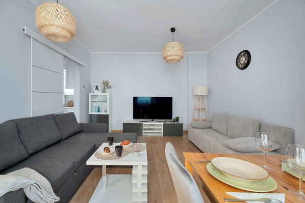 TV, offices - Cozy Apartment in Torun | Desk to Work, Close to Park (Toruń)