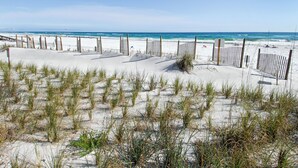 A sandy beach with wooden fences and sparse vegetation. - Gorgeous 7 Bedroom 7 Bath Large Home with Carriage House in Gated WaterSound! (WaterSound)