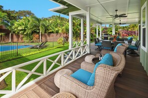 Outdoor dining - Spacious Poipu Home with Guest House, Resort-Style Outdoor Living & Pool! (Koloa)